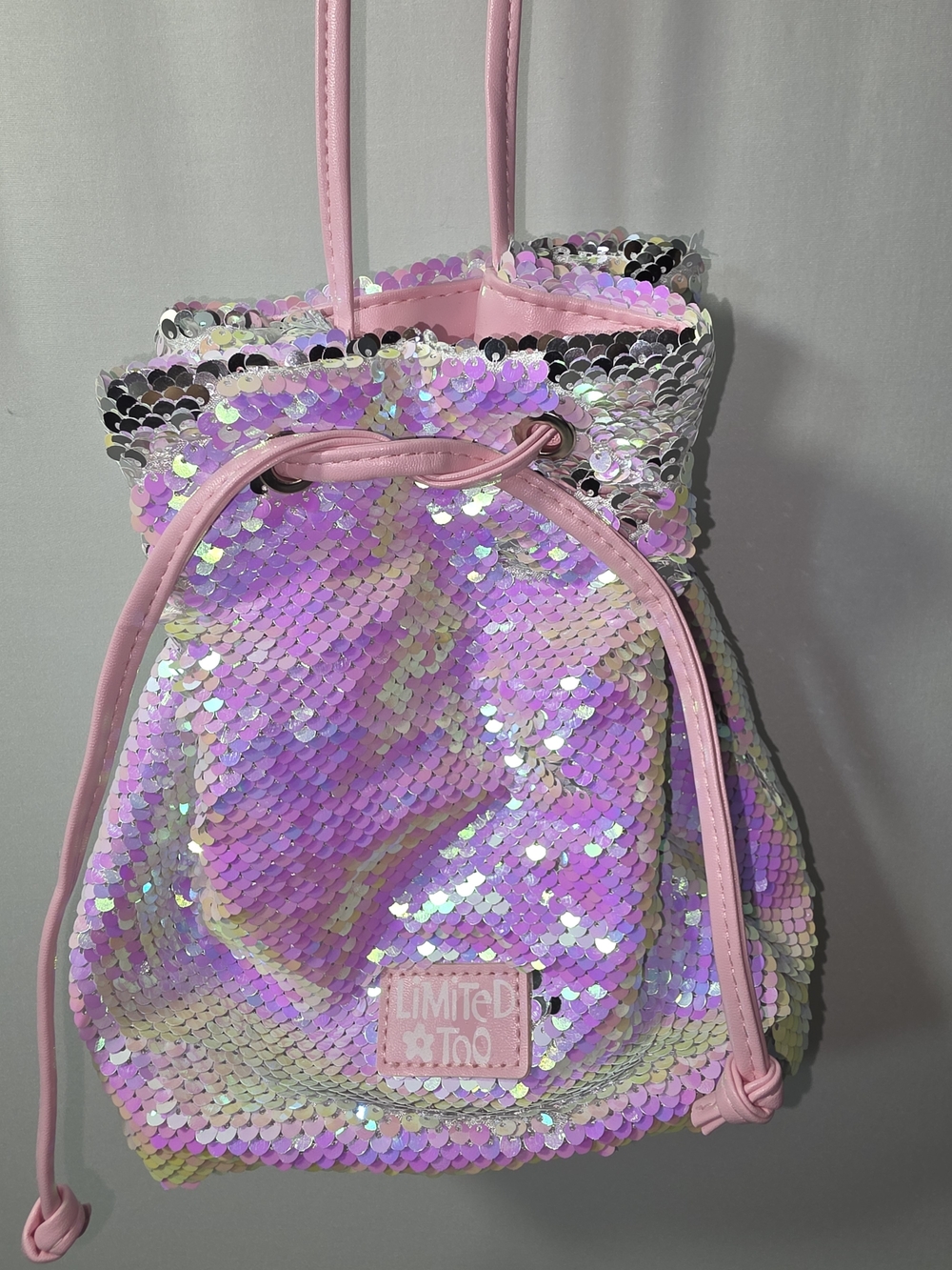 Limited Too Pink Iridescent Sequin Drawstring Backpack
